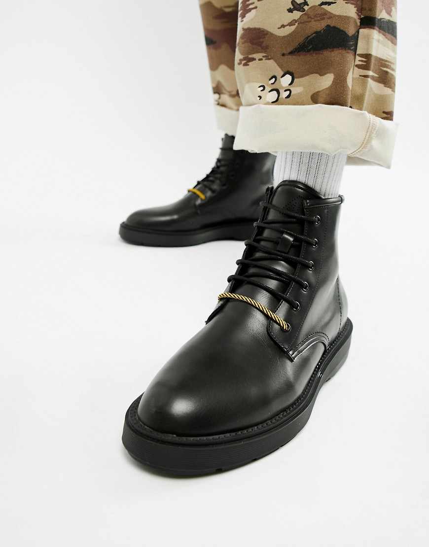 Bershka chunky sole lace up boot in black