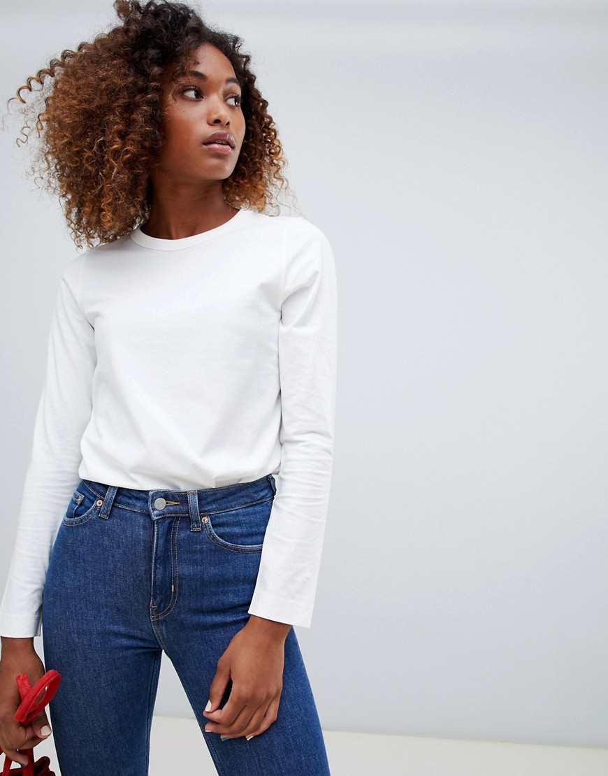 Weekday plain long sleeve t-shirt in white