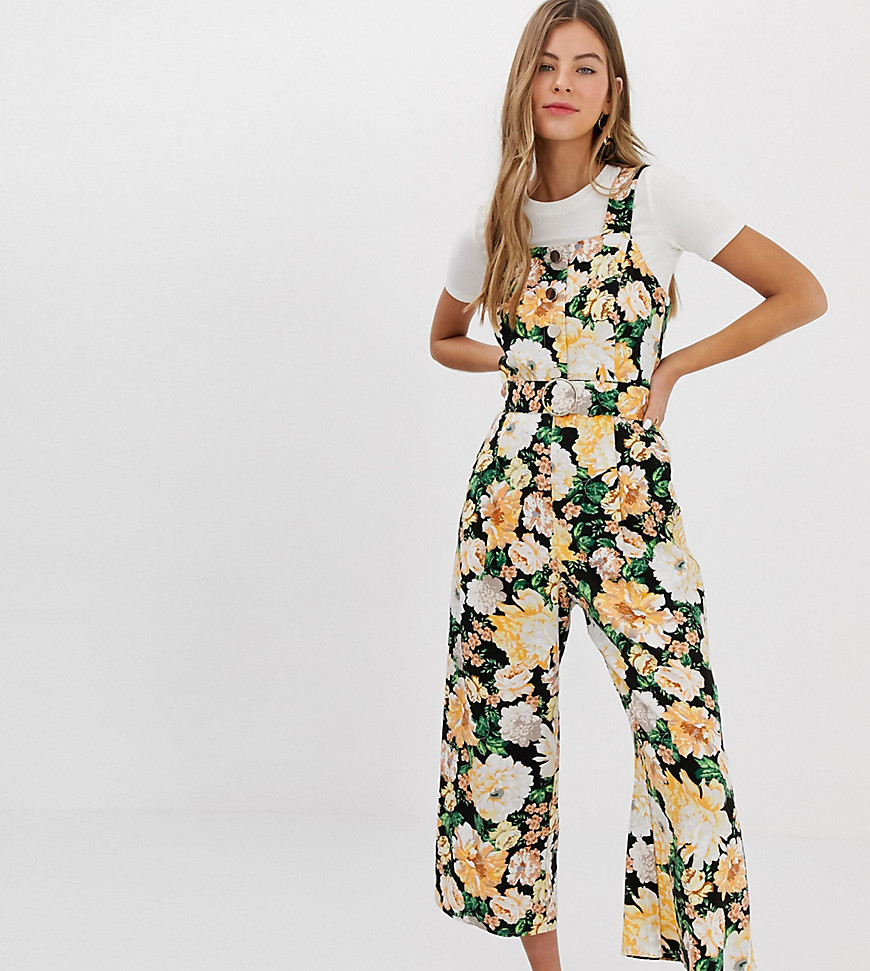 Miss Selfridge pinny jumpsuit in floral print