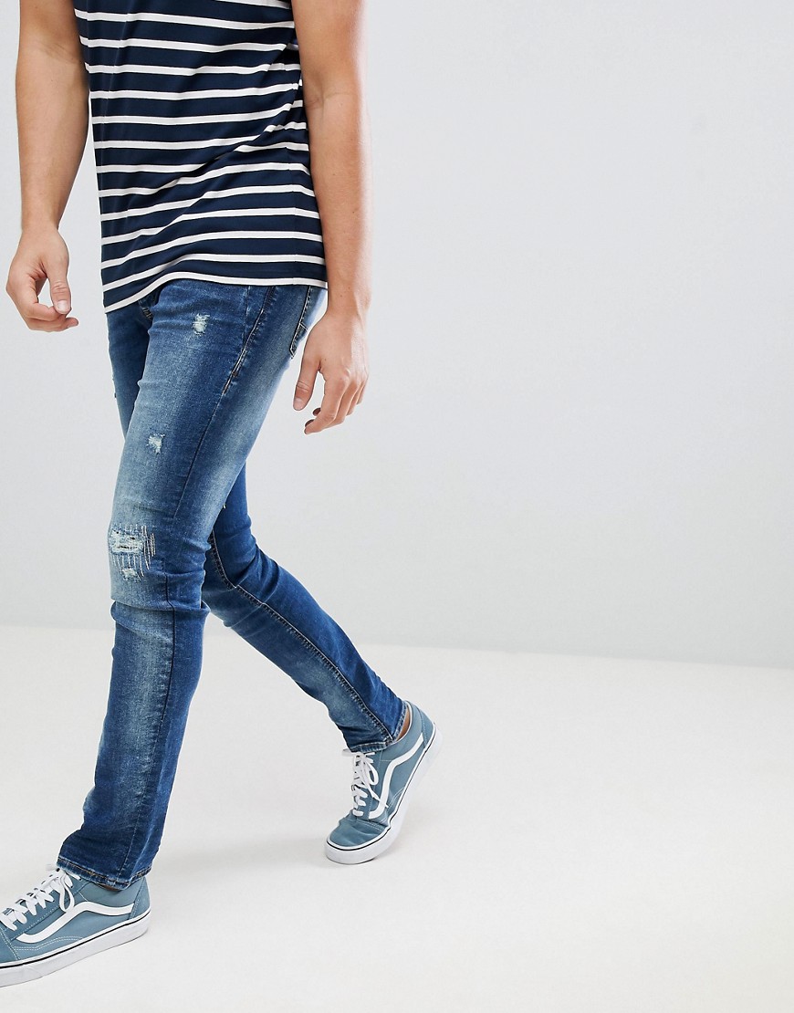 Blend cirrus distressed skinny jeans in mid wash blue