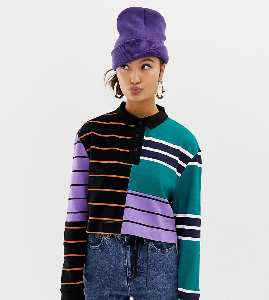 COLLUSION cut and sew cropped polo top - Multi