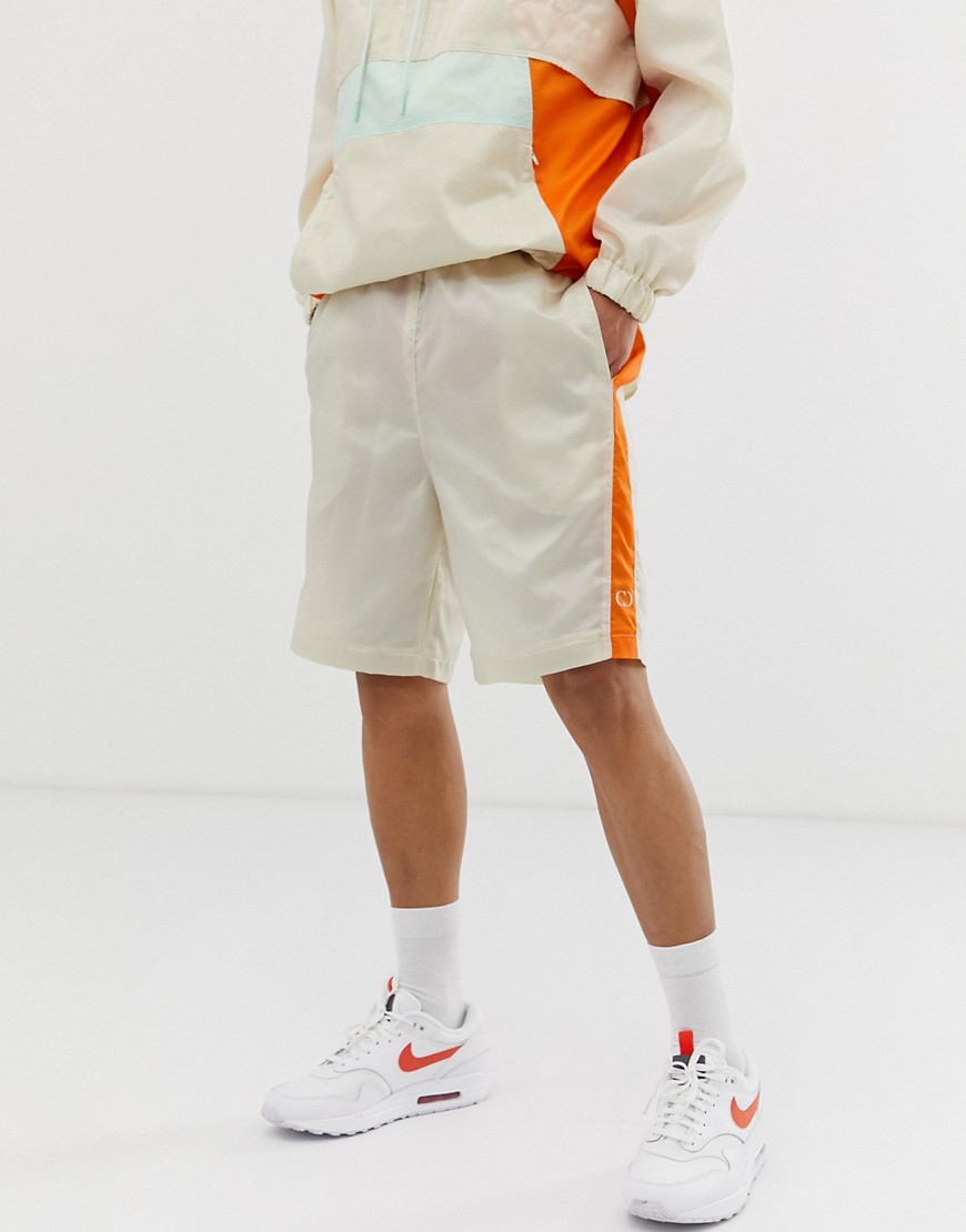 Criminal Damage co-ord shorts in cream with colour blocking