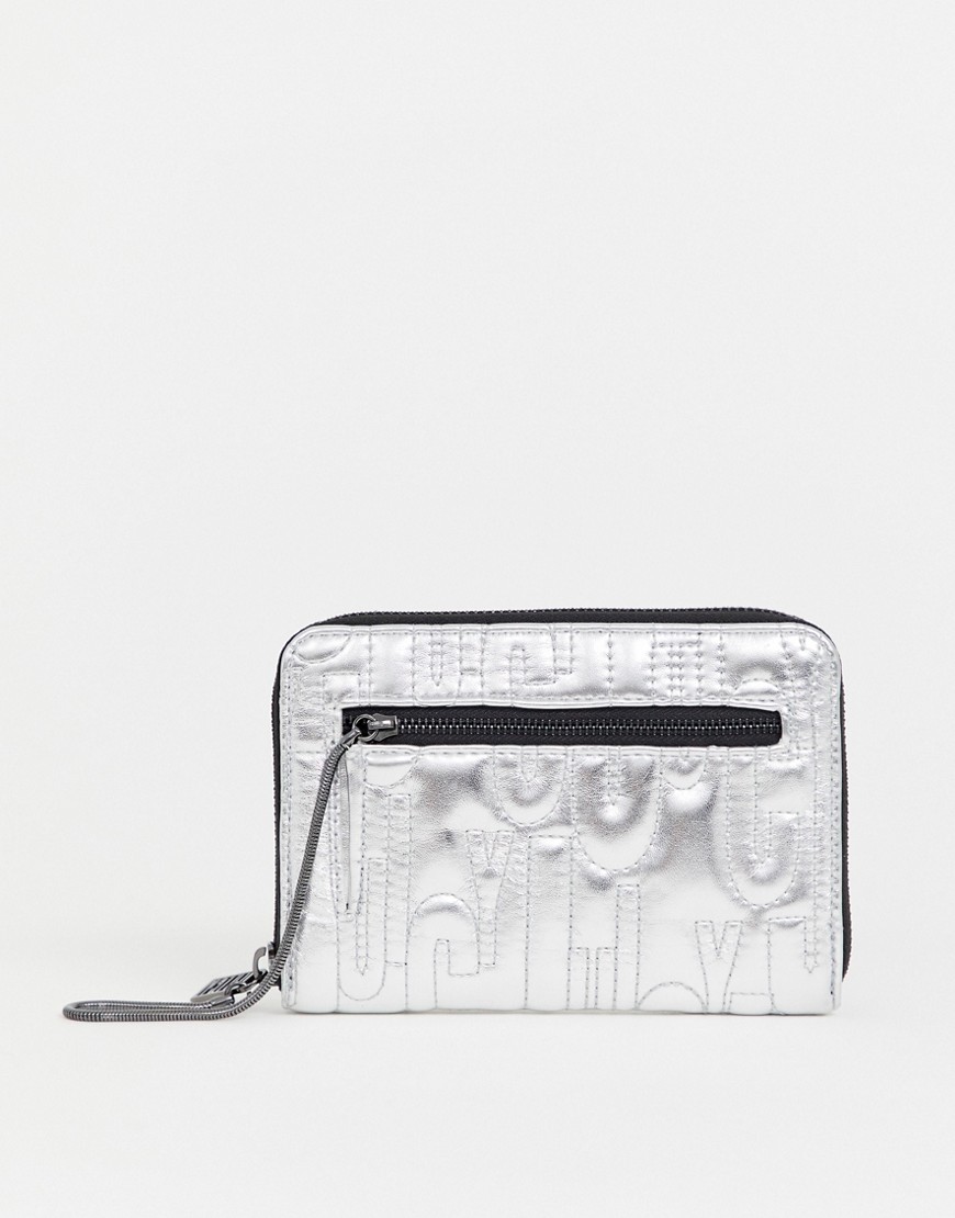 Juicy alexis embossed zip around purse in metallic silver