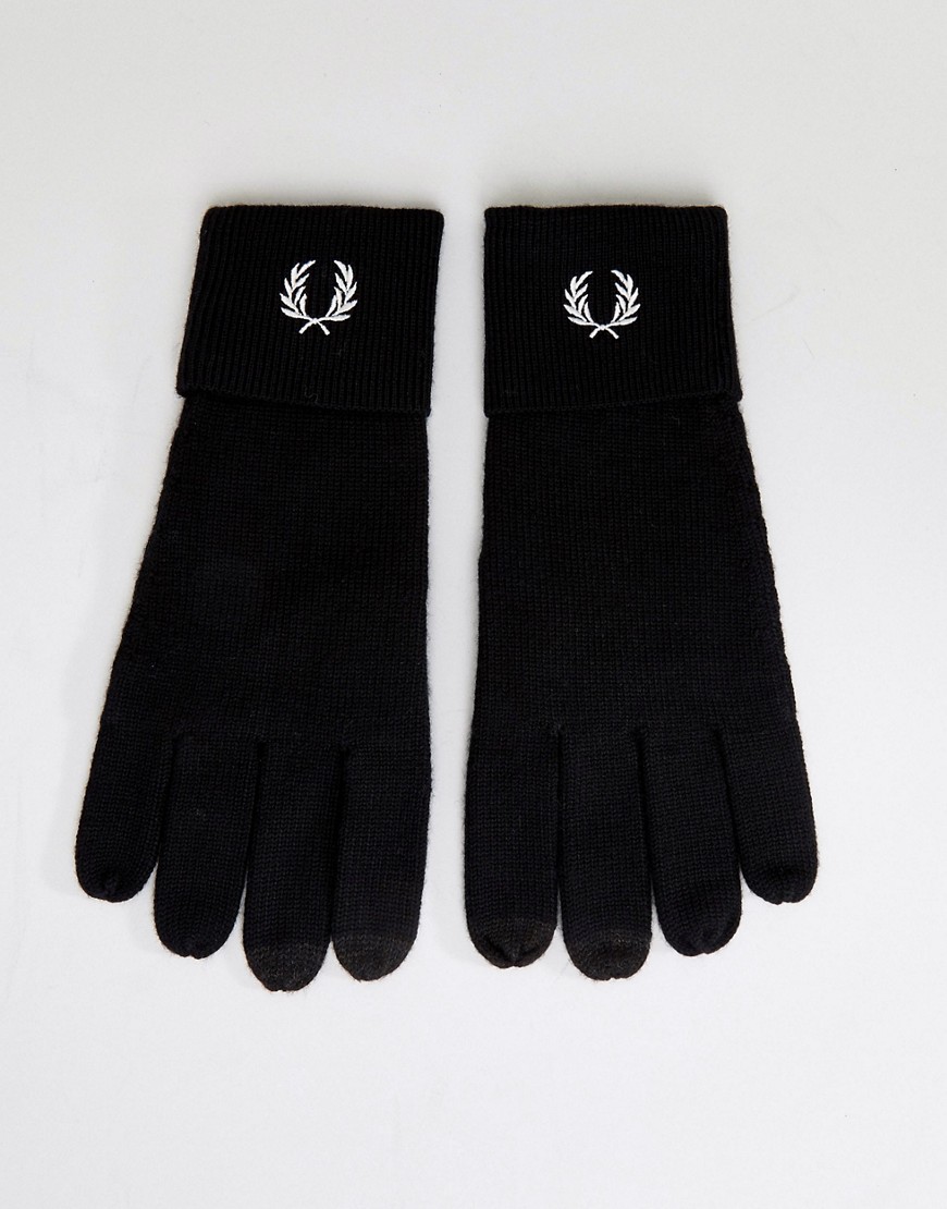 Черные перчатки с логотипом из мериносовой шерсти Fred Perry - Черный 