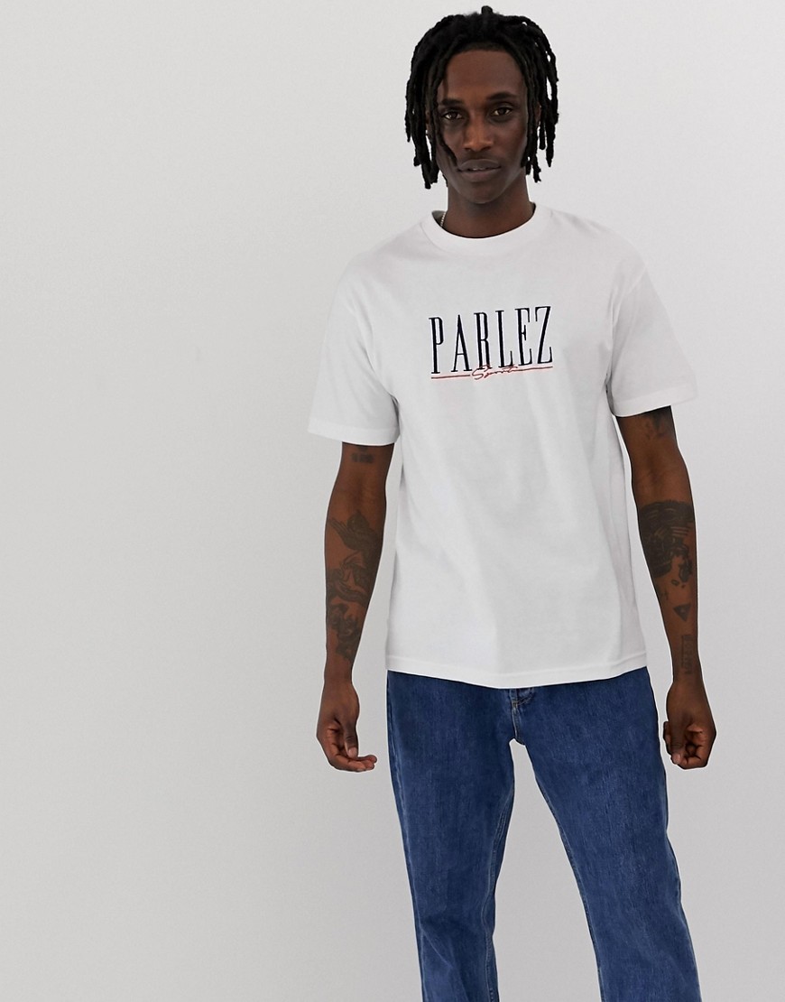 Parlez Johnson t-shirt with embroidered sport script logo in white