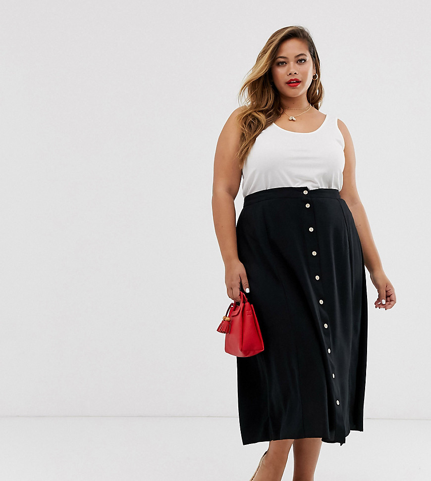 New Look Curve button through midaxi skirt in black