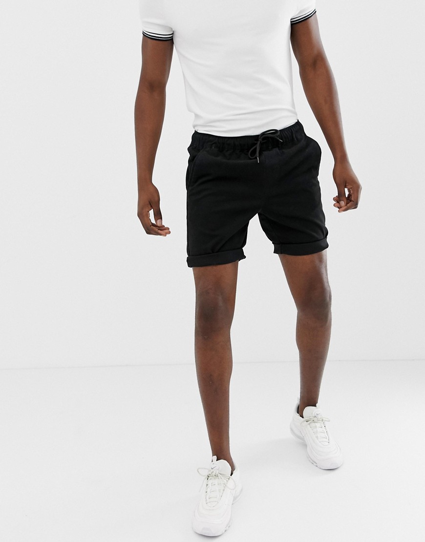 ASOS DESIGN skinny chino shorts with elastic waist in black