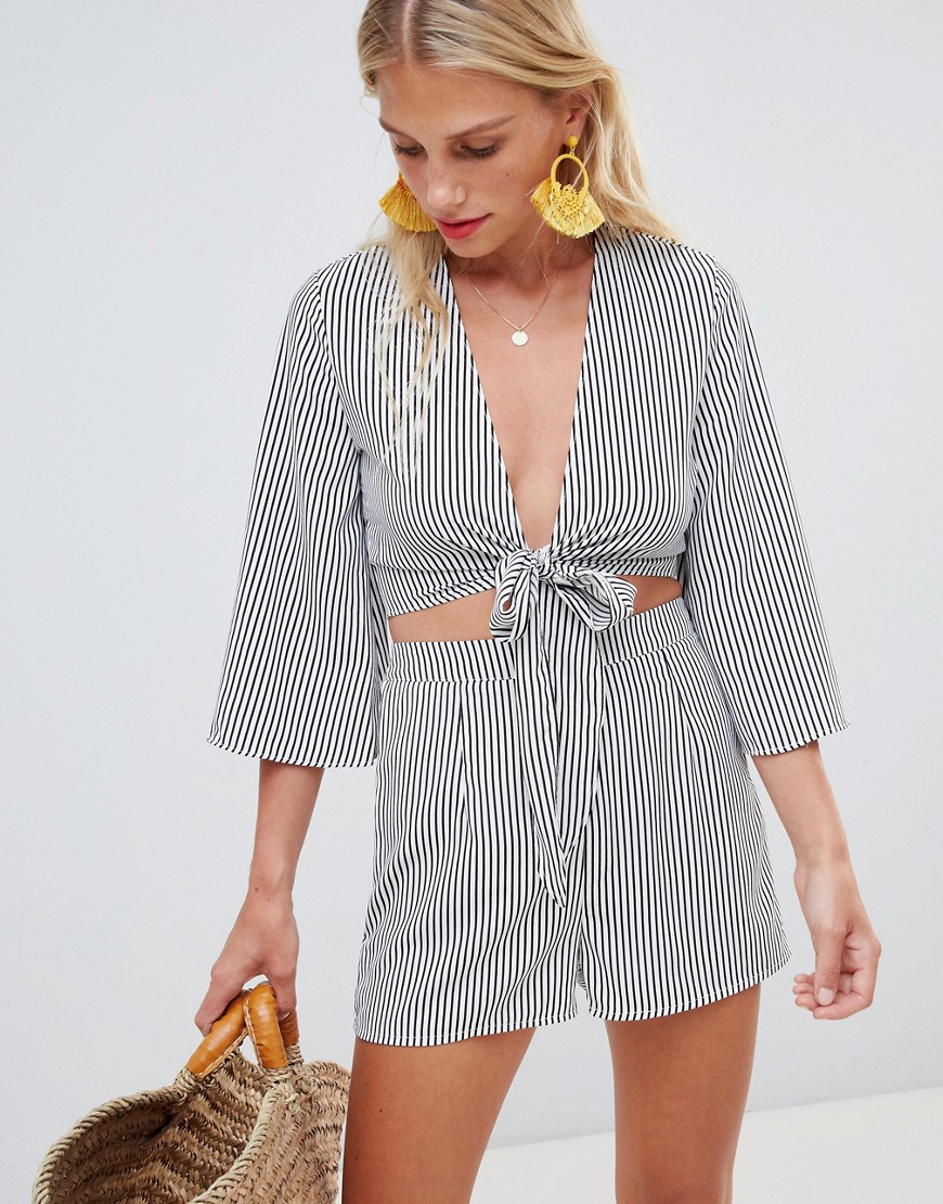 Glamorous shirt & short beach co-ord in stripe