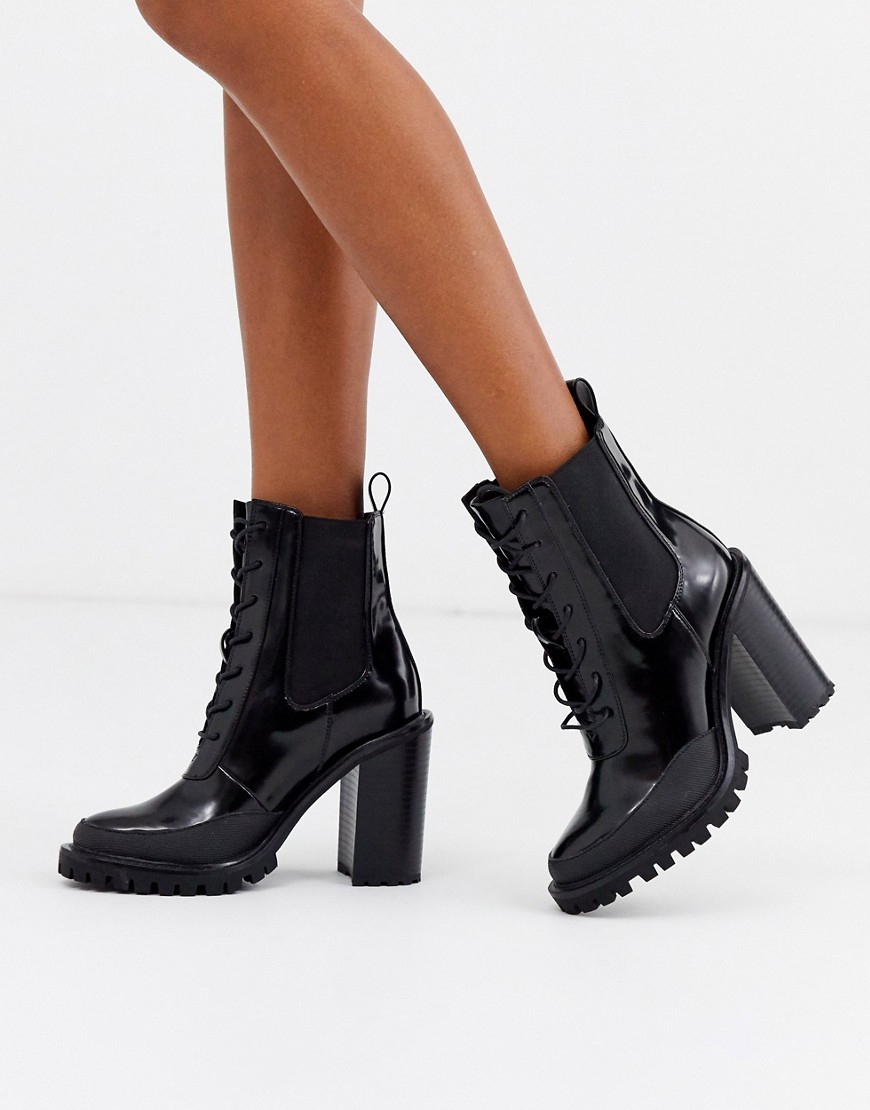Asos Design Wide Fit Ellen Chunky Lace Up Boots In Black