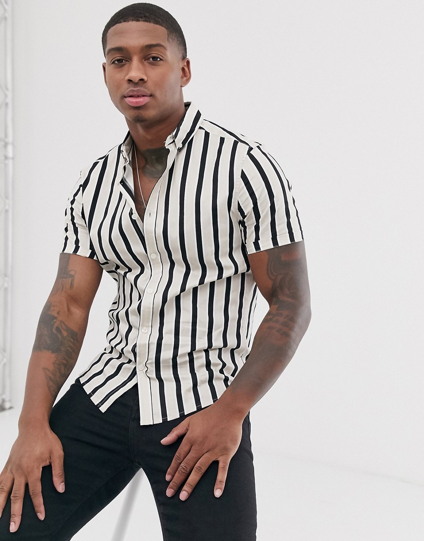 ASOS DESIGN skinny stripe shirt in ecru