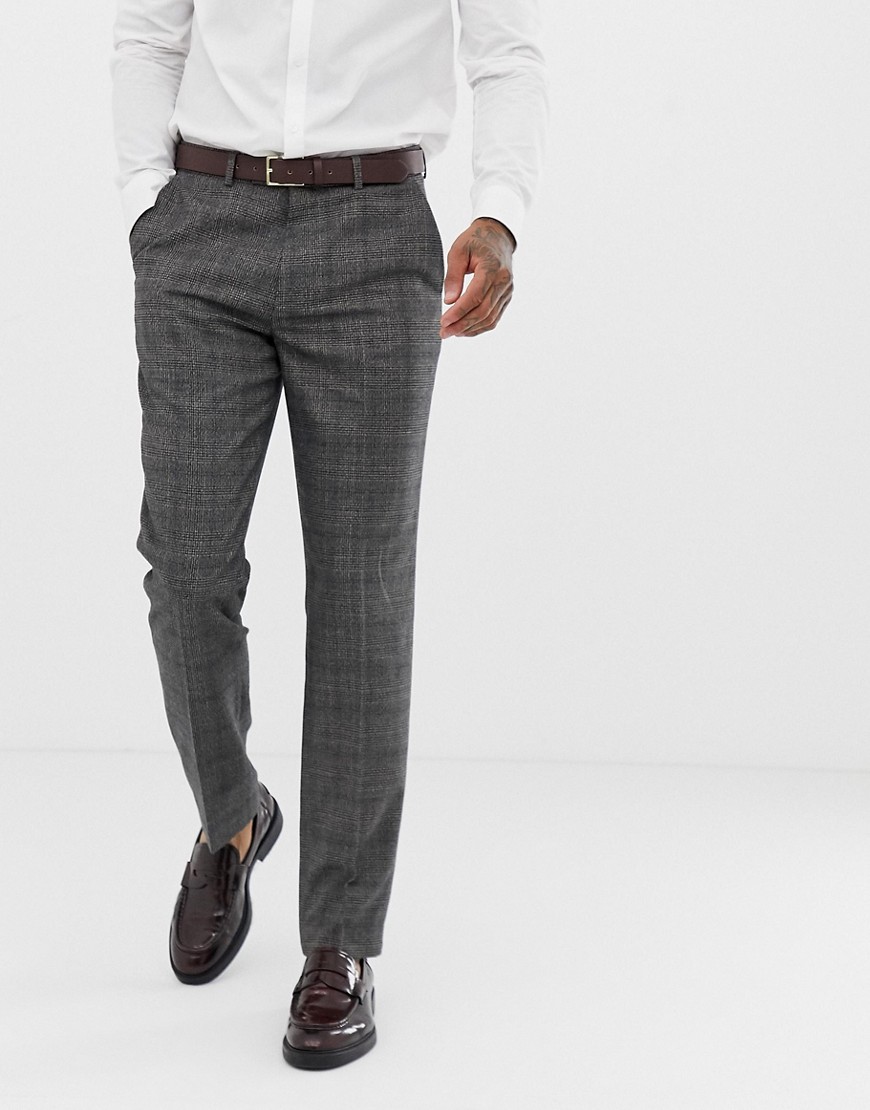 Harry Brown Grey Brown Contrast Tipped Slim Fit Suit Trousers
