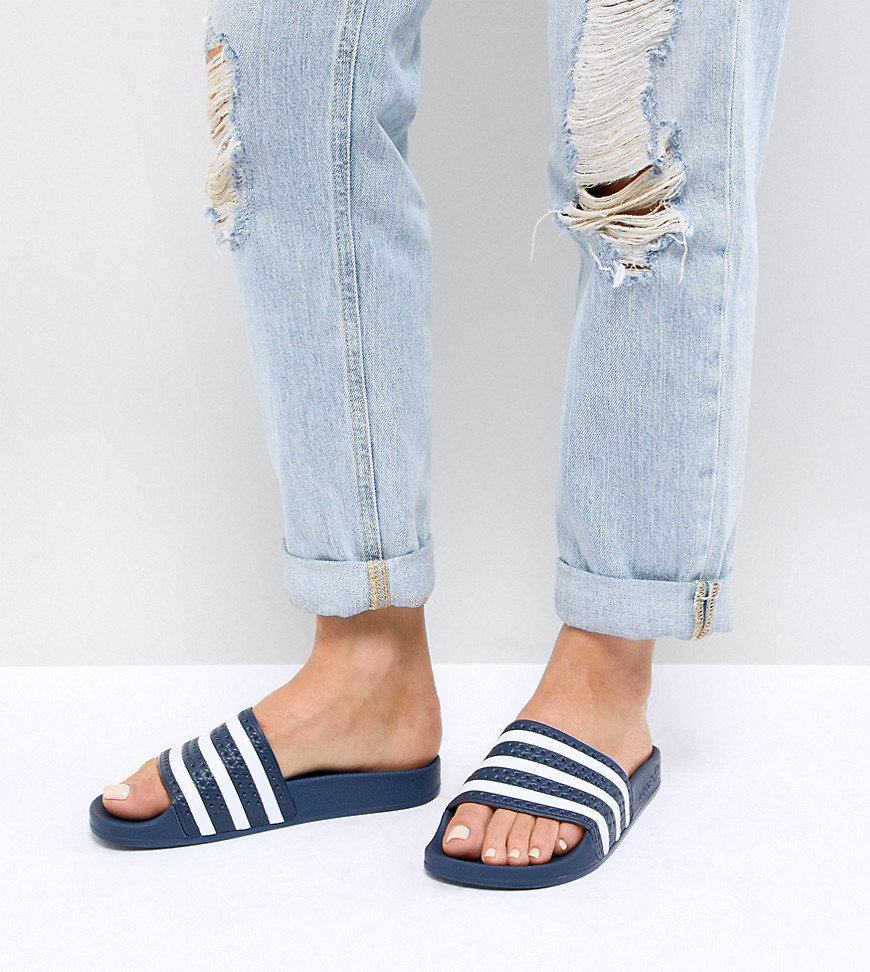 Adidas Originals Adilette Slider Sandals In Navy And White | ModeSens