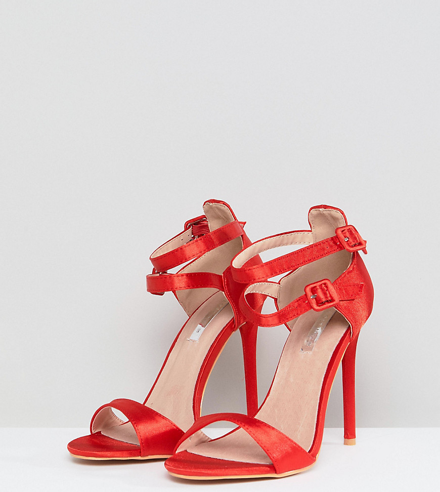 Lost Ink Wide Fit Red Satin Barely There Sandals