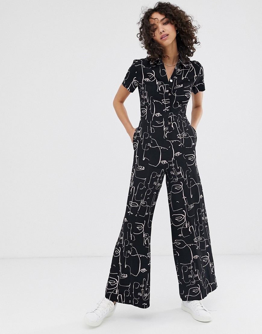 Finery Alida abstract faces print jumpsuit