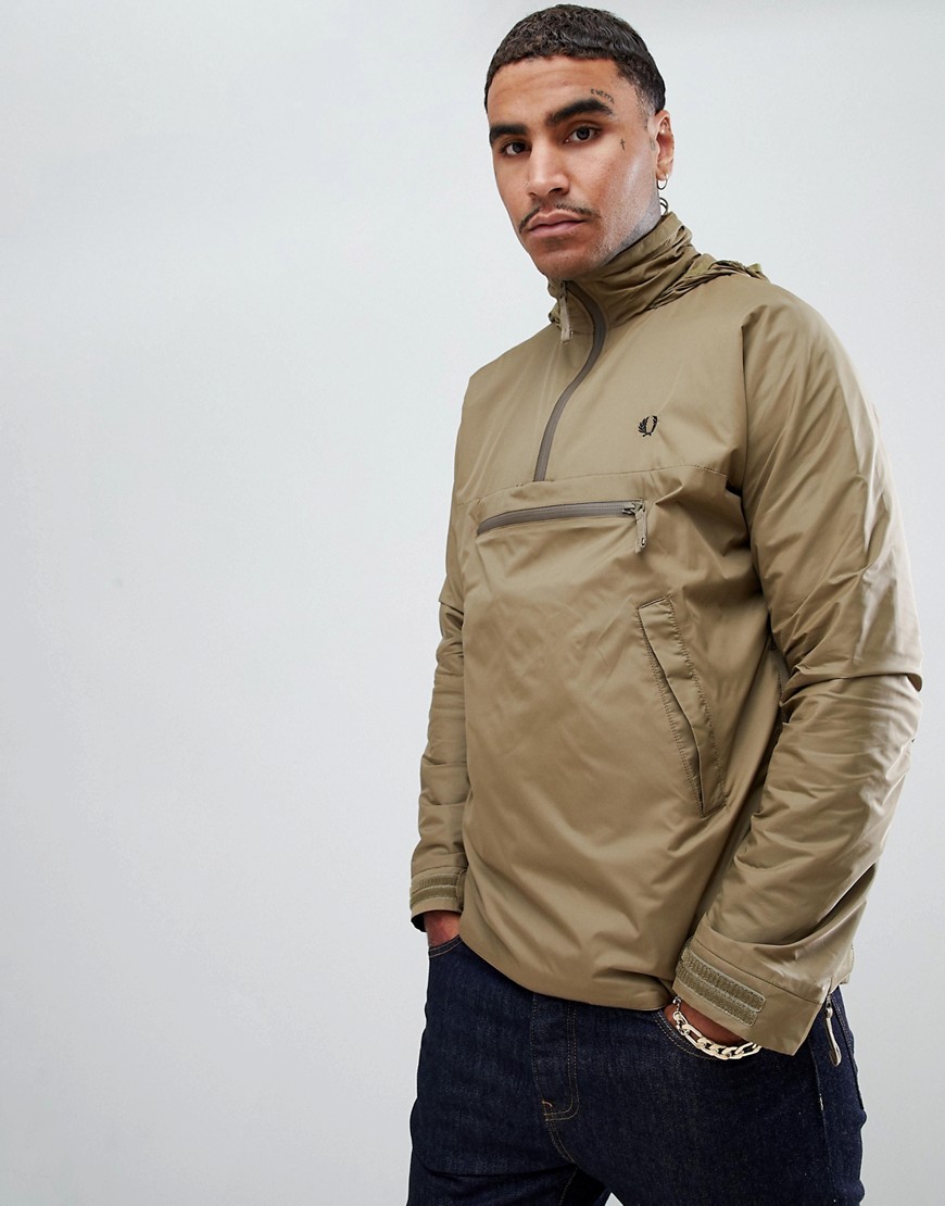 Fred Perry half zip overhead hodded jacket in camel