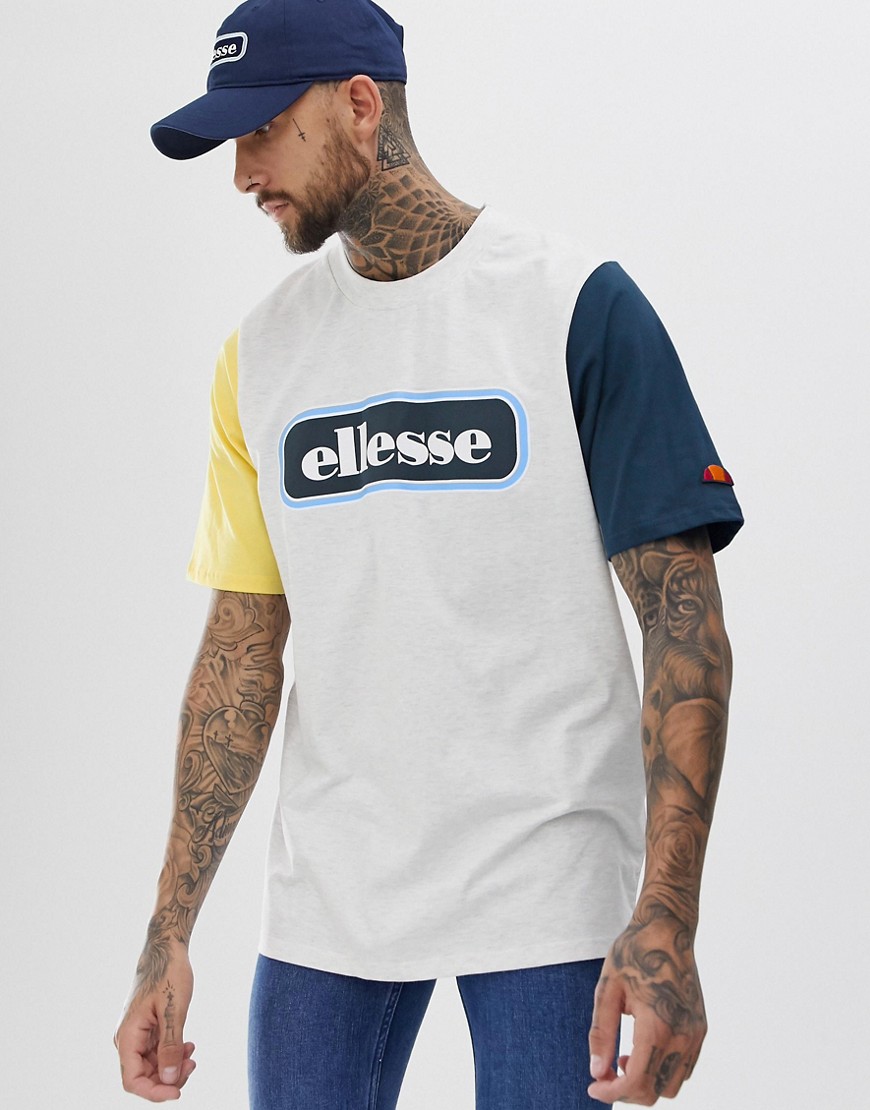 ellesse Mirro oversized contrast t-shirt with block logo in light grey marl