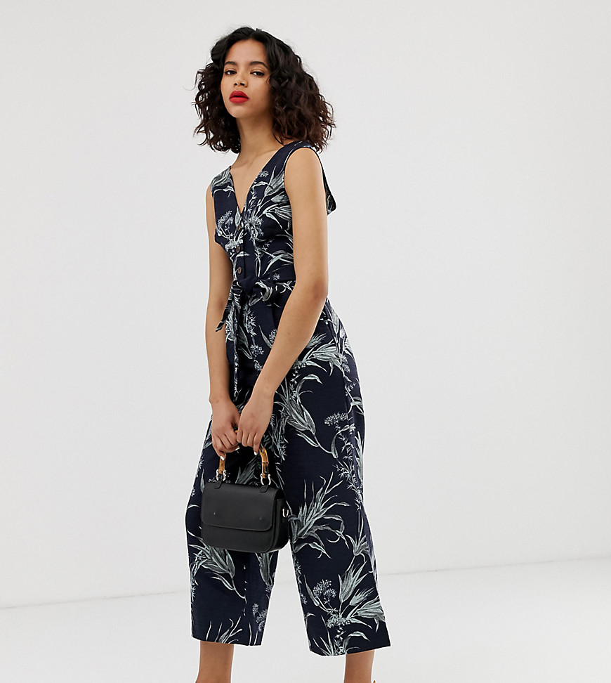 Warehouse jumpsuit with button front in tropical print