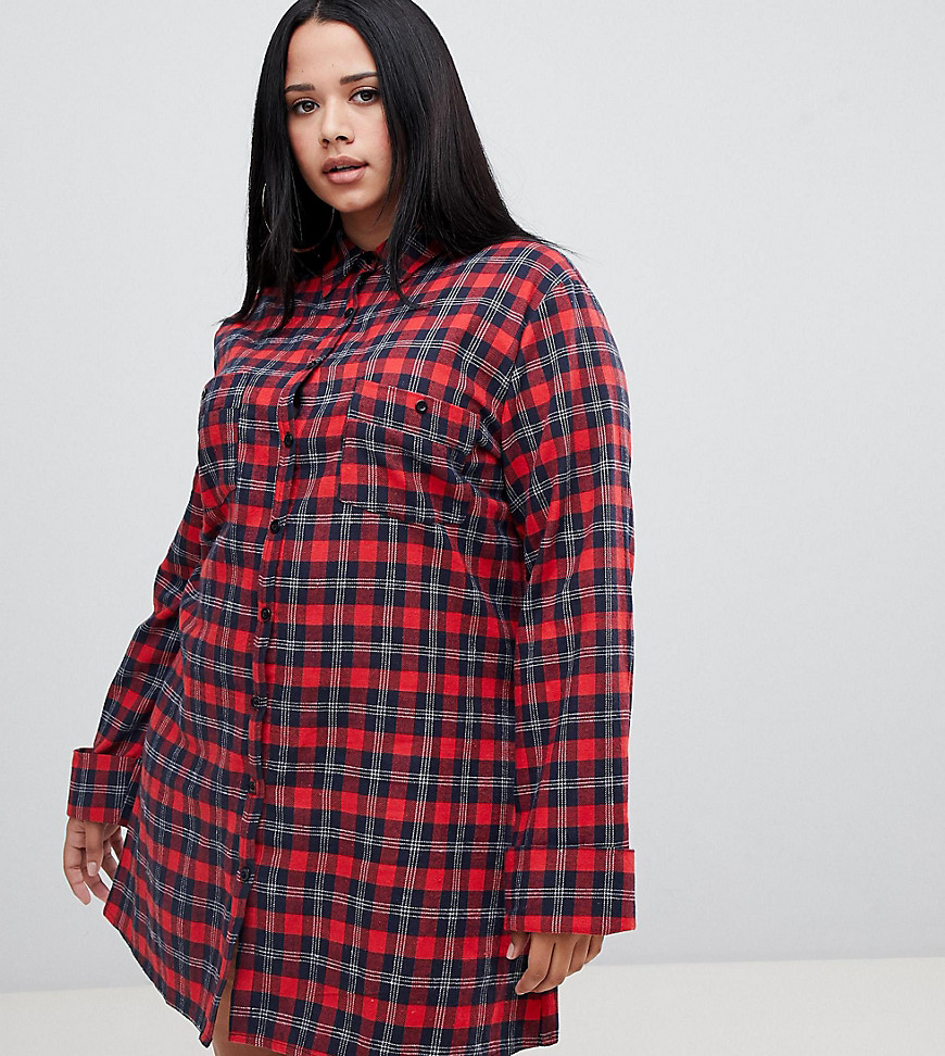 PrettyLittleThing Plus shirt dress in red check