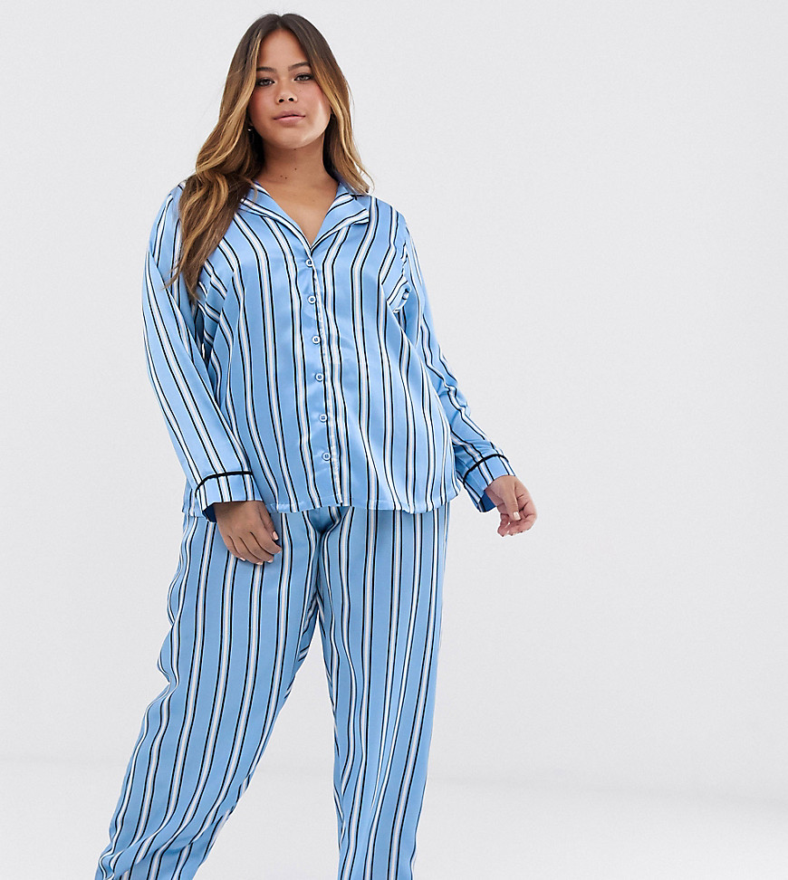 ASOS DESIGN Curve satin stripe pyjama trouser set