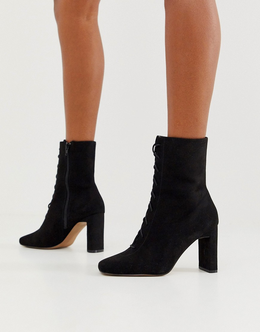 Asos Design Expression Lace Up Heeled Boots In Black