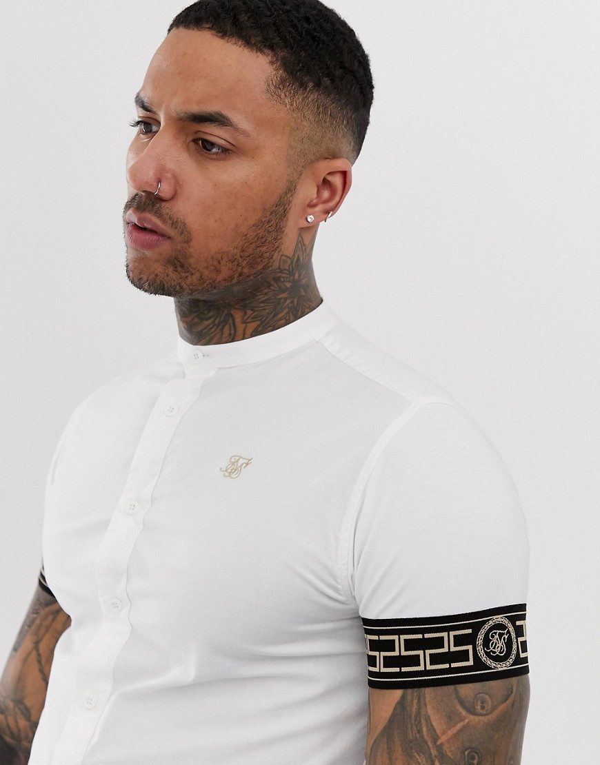 SikSilk short sleeve shirt in white with taping