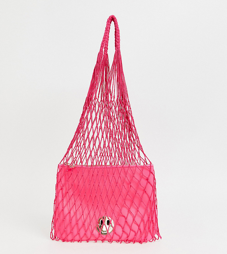 Hill and Friends Happy string shopper with leather pouch in pink