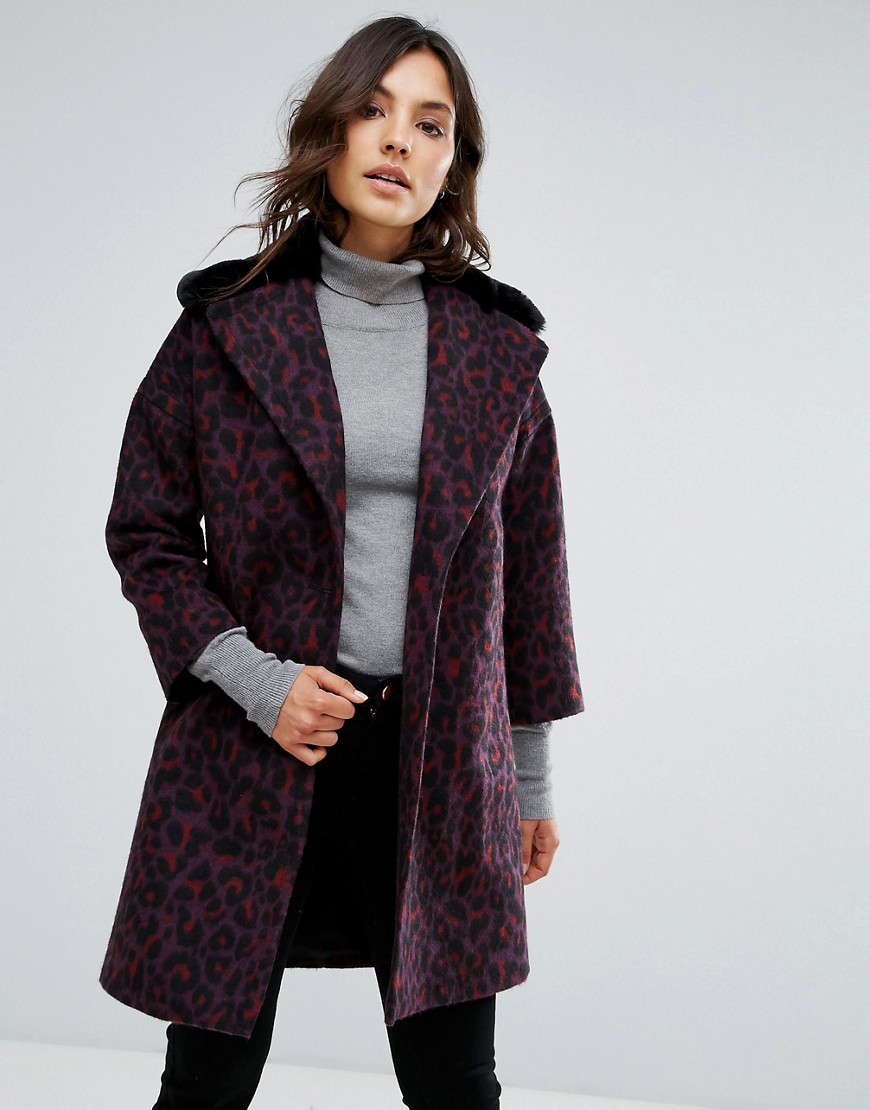 Helene Berman Wool Blend Revere Teddy Fur Collar Coat