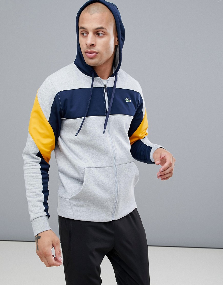 Lacoste Sport hoodie colour block sweat in grey - Grey