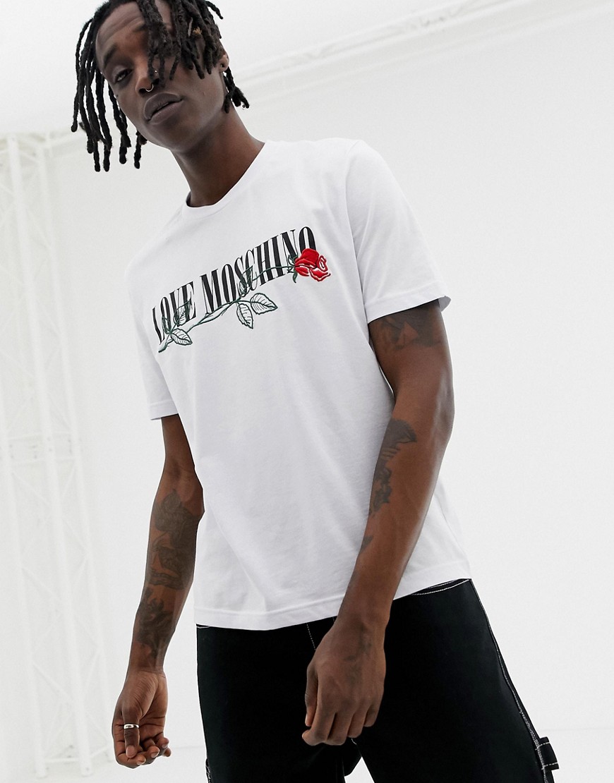 Love Moschino rose logo t-shirt in white