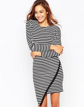 ASOS Body-Conscious Dress in Stripe with Asymmetric Hem and Long Sleeve
