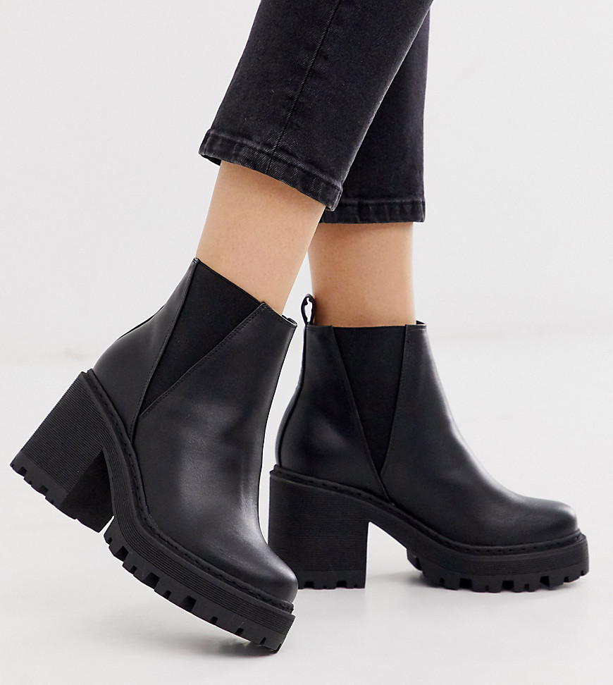 Truffle Collection wide fit chunky heeled chelsea boots in black