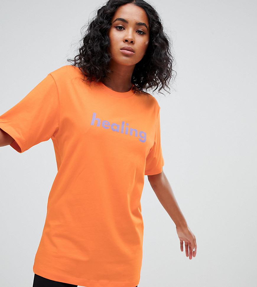 Weekday Organic Cotton statement t-shirt in orange