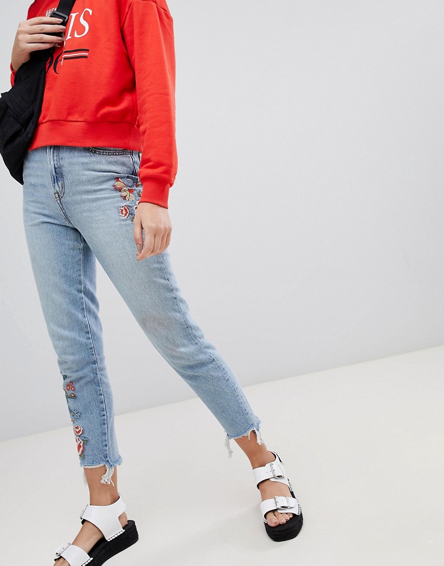 New Look embroidered mom jeans - Light blue