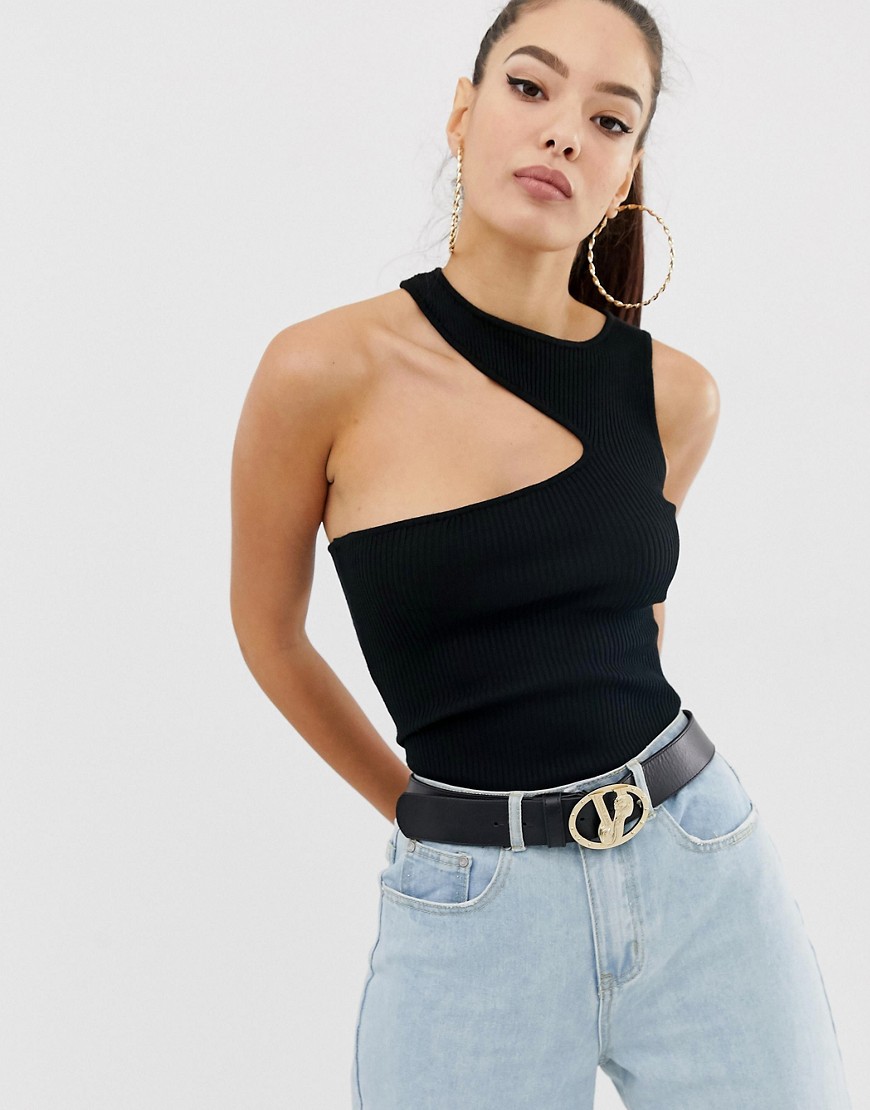 Missguided knitted bodysuit with cut out detail in black