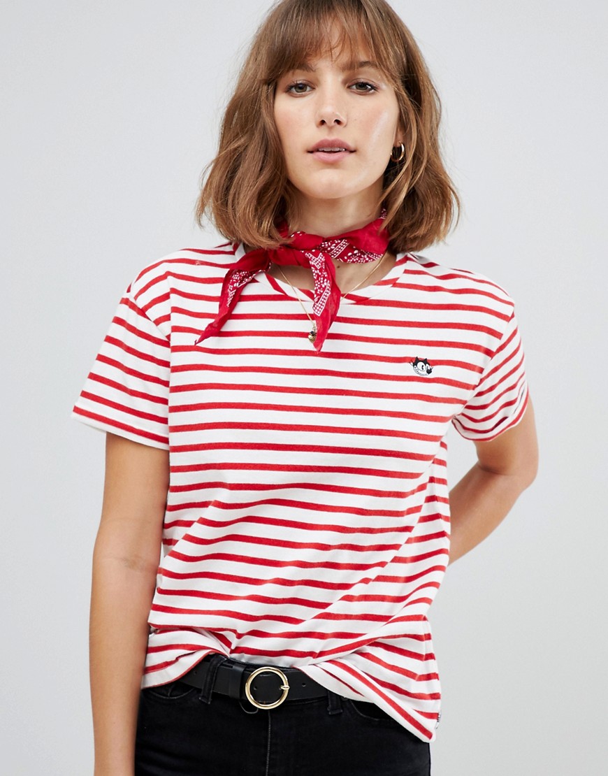 Maison Scotch Stripey T-Shirt with Felix The Cat Embroidery