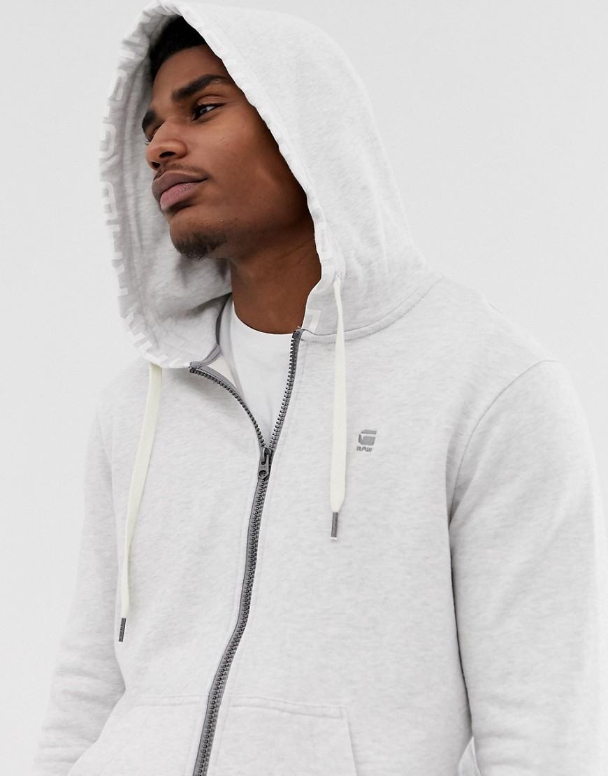 G-Star zip up hoodie with hood branding in grey