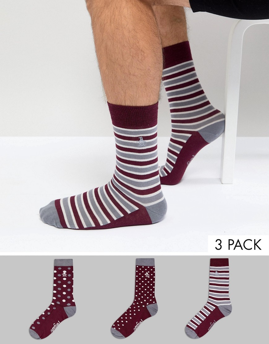 Original Penguin 3 Pack Patterned Socks - Red