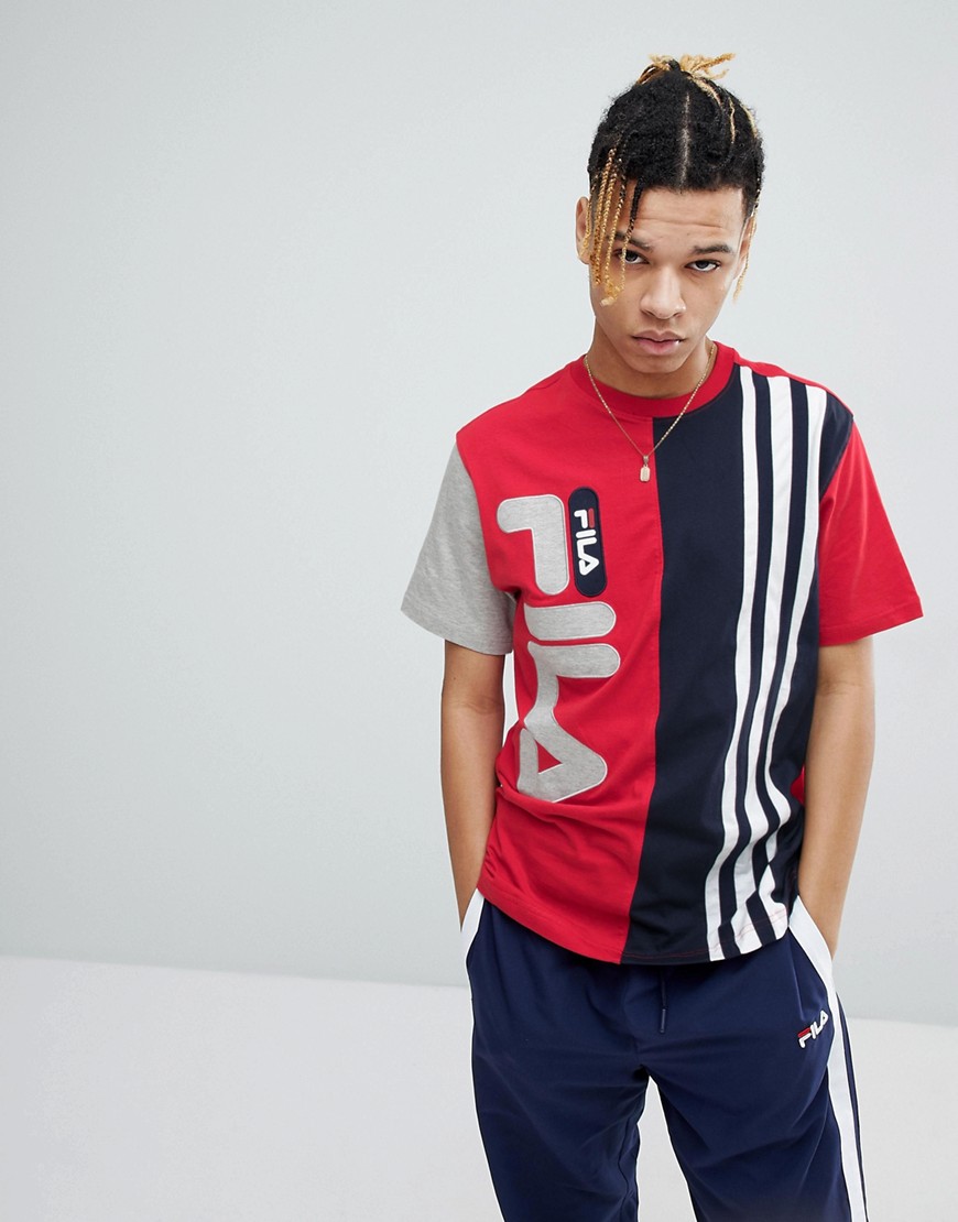 Fila black line t-shirt with contrast stripe panel in red - Red
