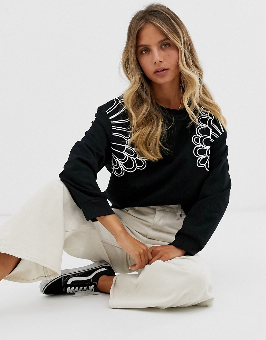 Pimkie embroidered sweat top in black