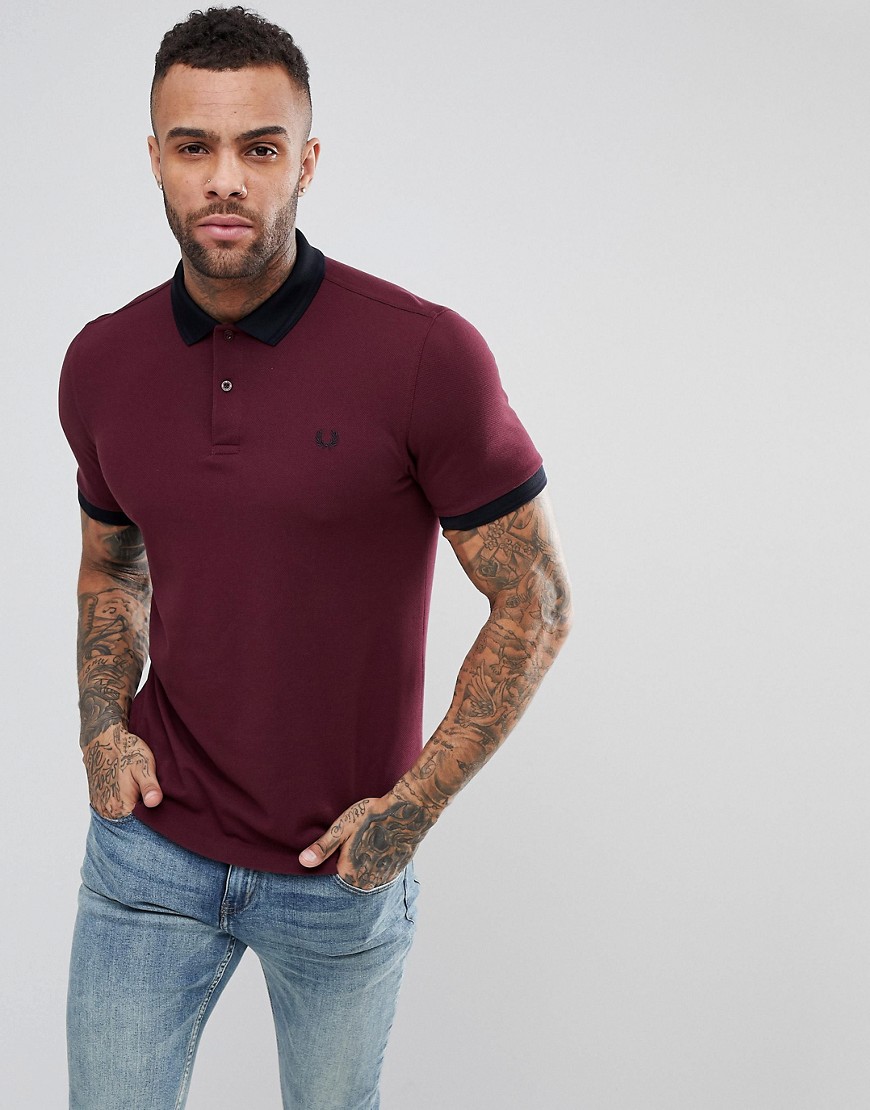 Fred Perry Slim Fit Matt Tipped Pique Polo Shirt In Burgundy - 799