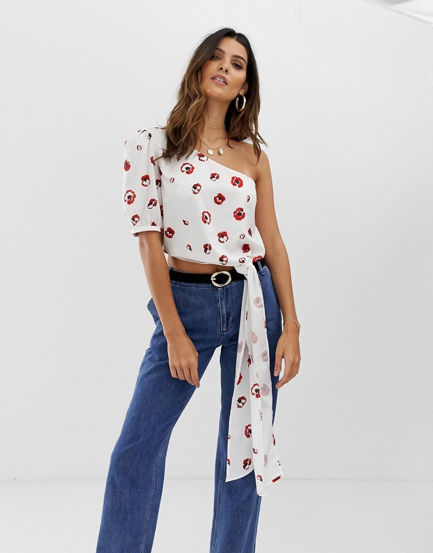 Skylar Rose one shoulder top with exaggerated drape in floral