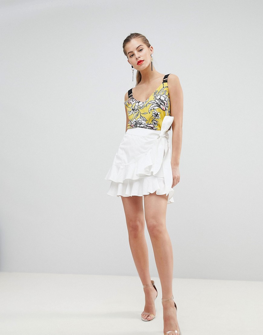 Morgan Asymetric Ruffle Mini Skirt - White