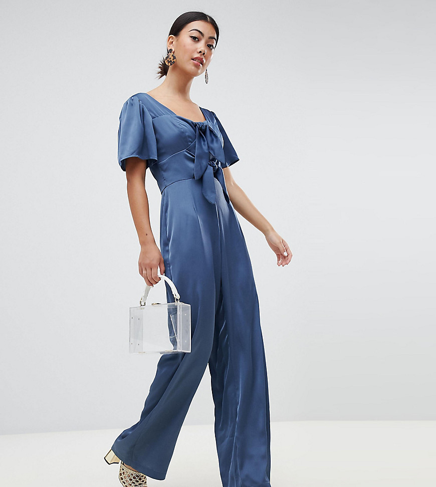 Lost Ink Petite Jumpsuit With Scoop Neck And Bow Front