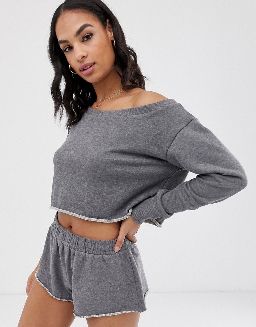 South Beach off the shoulder grey sweat top
