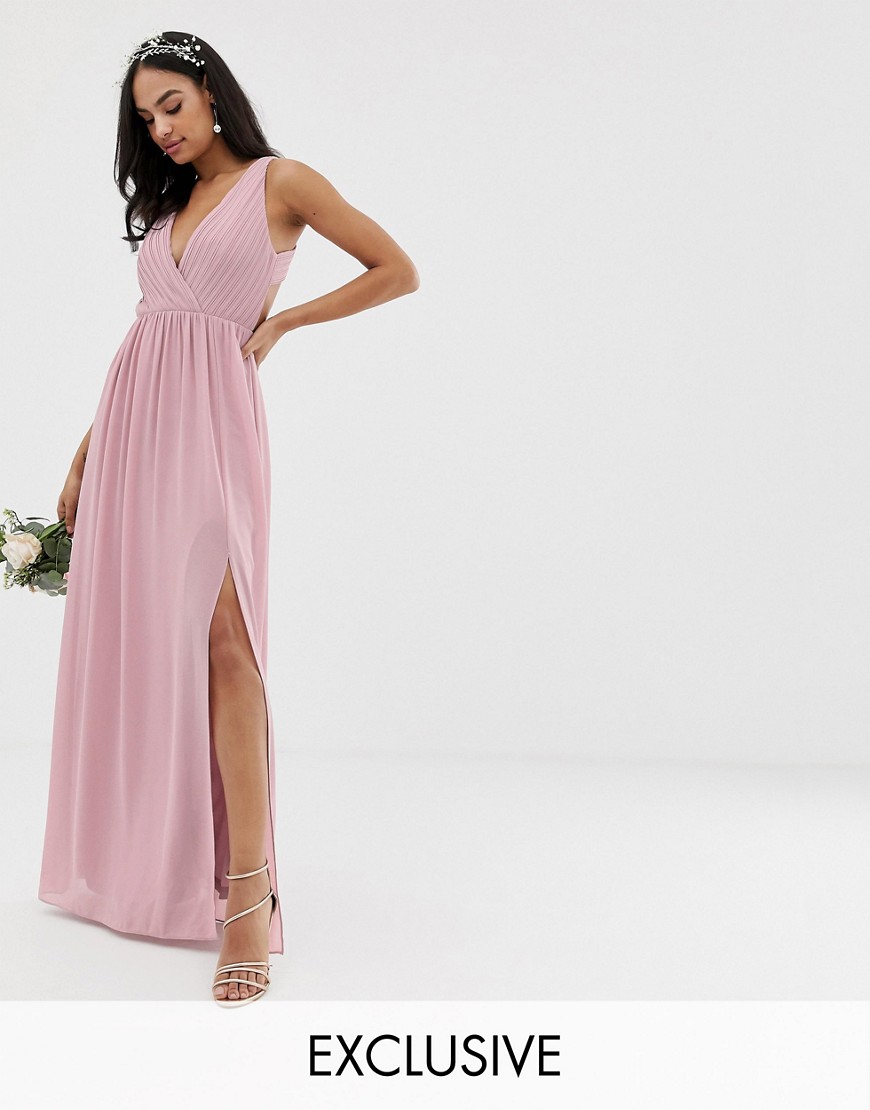 TFNC bridesmaid exclusive pleated maxi dress with back detail in pink
