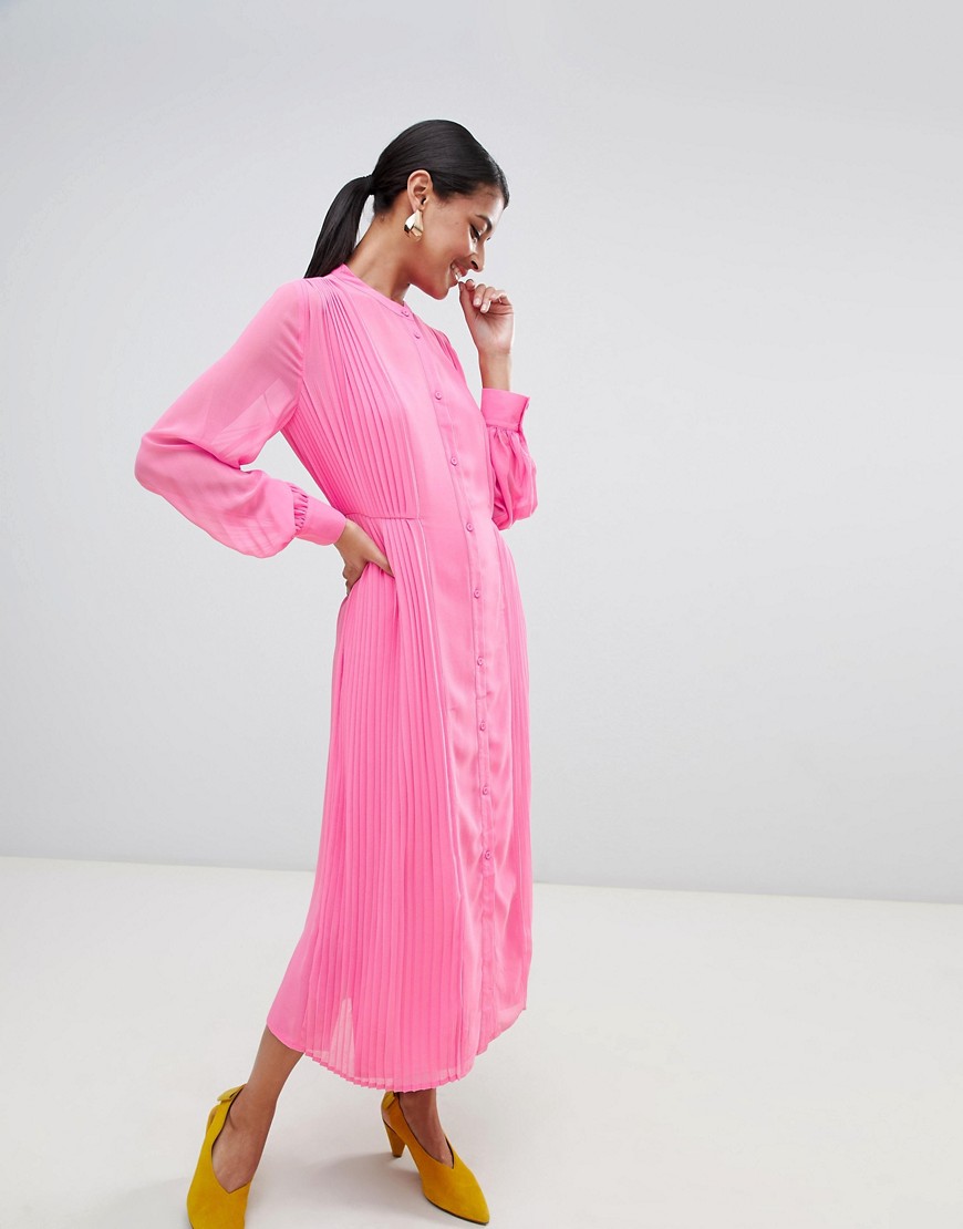 Warehouse pleated shirt dress in pink
