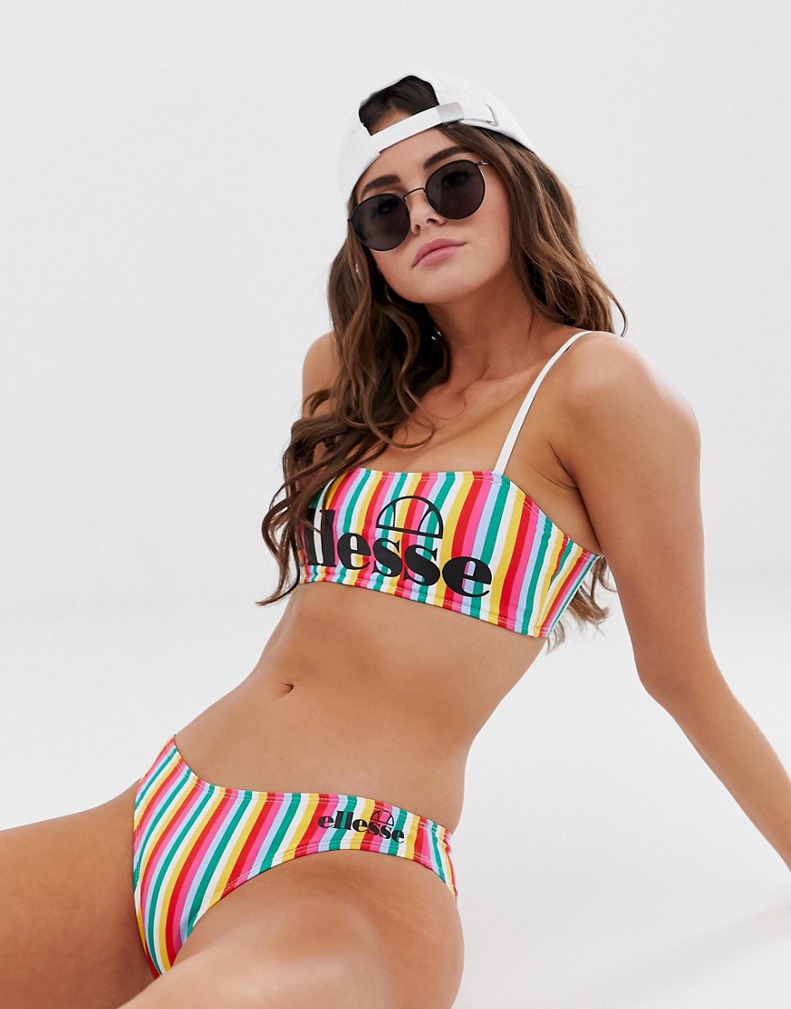 Ellesse hipster bikini bottom in rainbow stripe