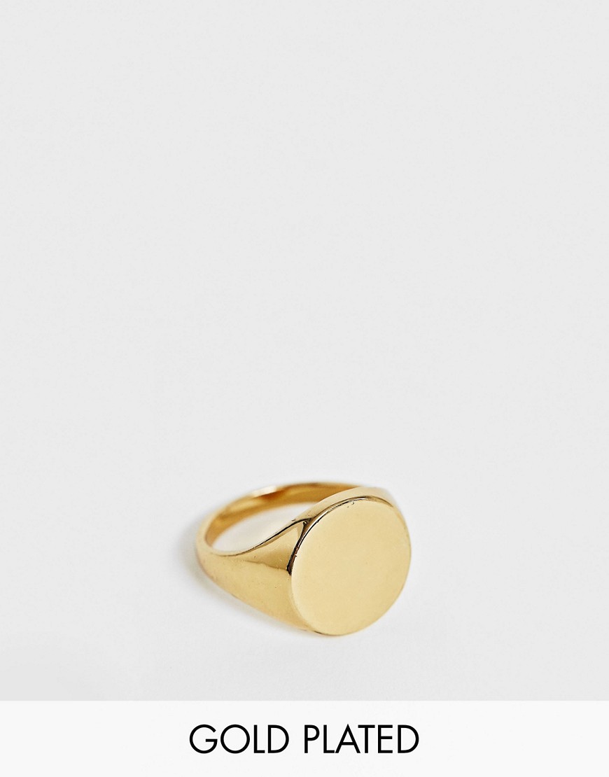 Asos Design Signet Ring With 14k Gold Plate