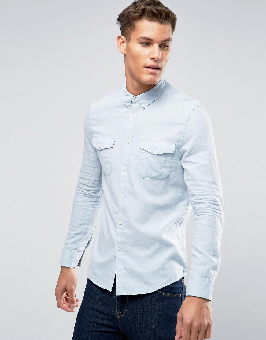 Burton Menswear Slim Oxford Shirt - Blue marl