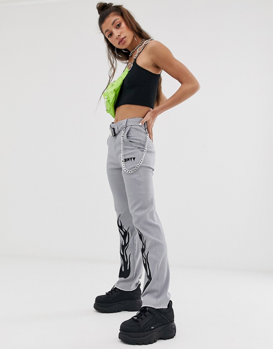 O Mighty cargo trousers with flame print and chain belt detail
